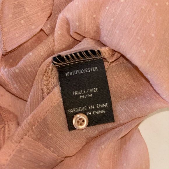 Suzy Shier pink flowy blouse with white polkadots and ruffles. Size Medium. - Picture 3 of 3